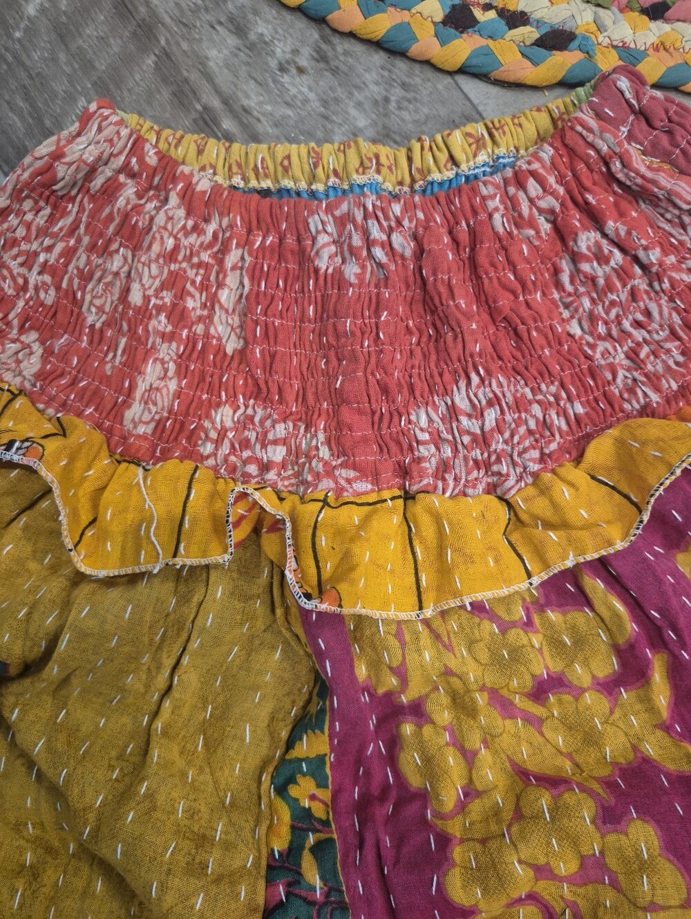 Custom High Quality Kantha Bohemian Patchwork Ruffle High-Waist Jogger Pant L-XL - Picture 5 of 6